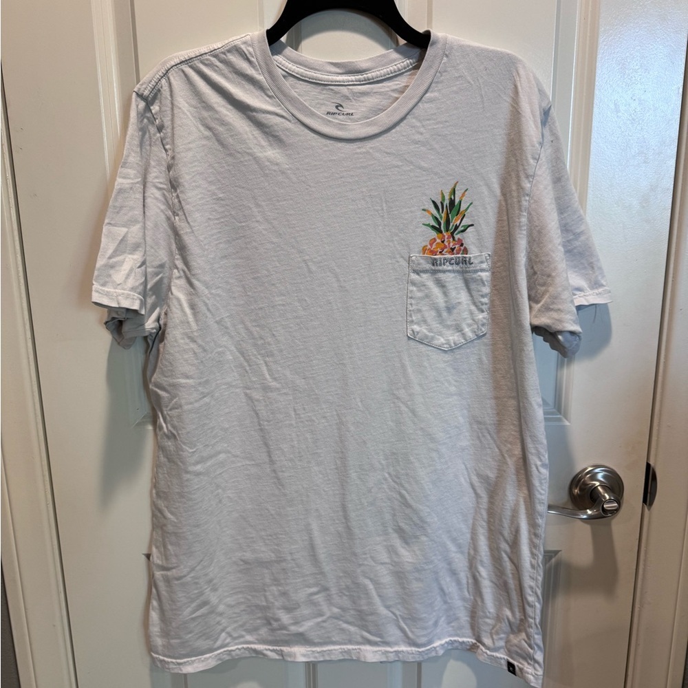 Rip Curl White Tee with Tropical Pocket Design